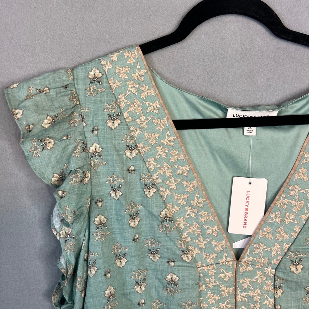 Lucky Brand Midi Dress Plus Size 3X Mint Sage Floral Tiered Boho Cottagecore NWT - Picture 8 of 10